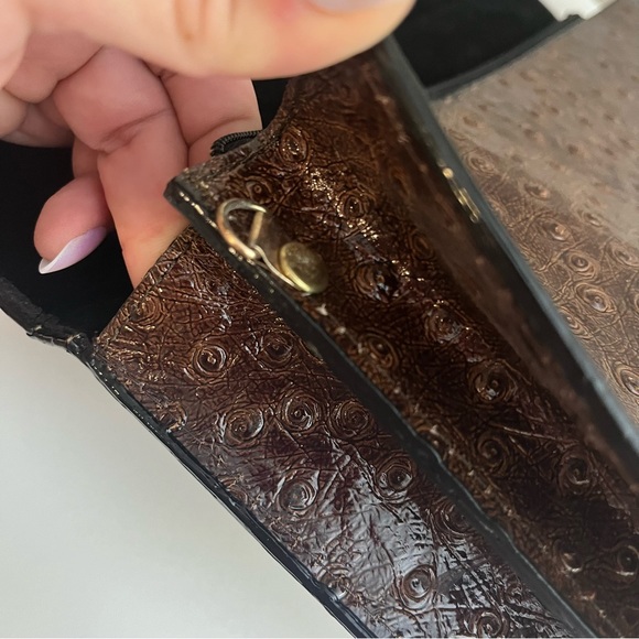 Vintage Mido Korea Brown Ostrich Leather Top Handle Bag - Picture 9 of 12